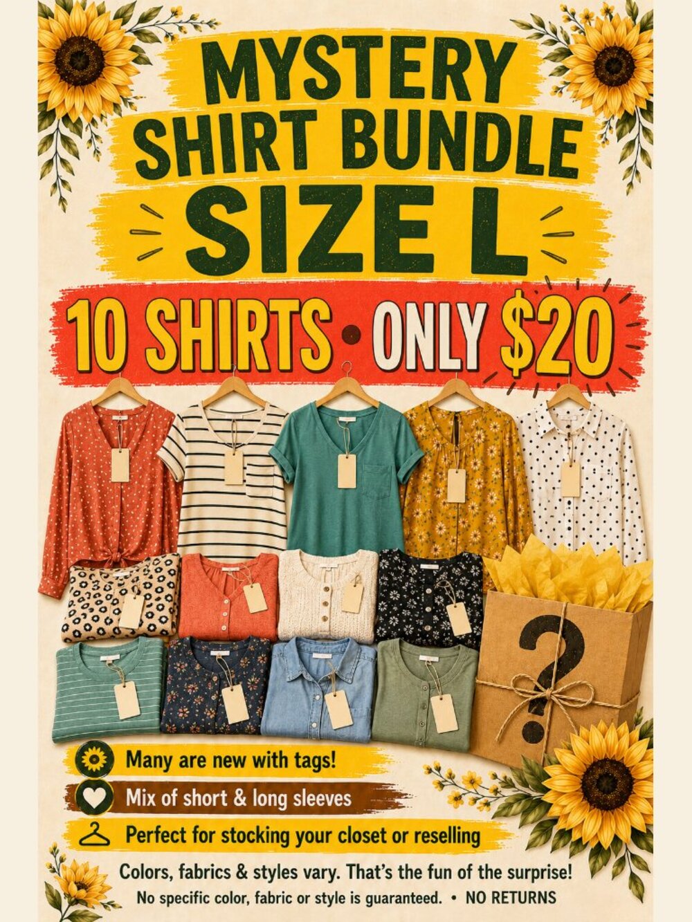 10-Piece Mystery Shirt Bundle Women’s Size Large Reseller Lot